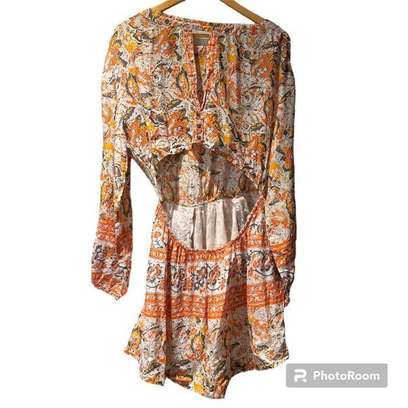 Free People Cut Away Silver Sun Printed Long Sleeve Dress size small - Picture 3 of 7